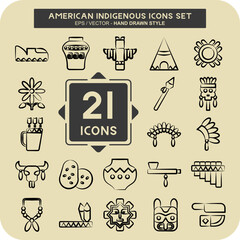 Icon Set American Indigenous. related to Education symbol. hand drawn style. simple design editable