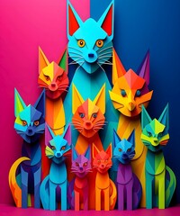 Cats Multicolor looks like Funny in Origami style