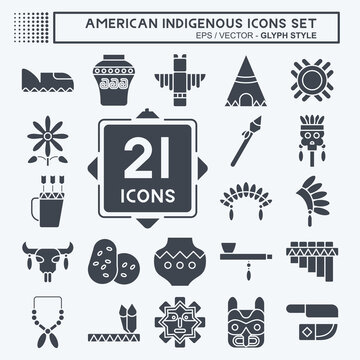 Icon Set American Indigenous. related to Education symbol. glyph style. simple design editable