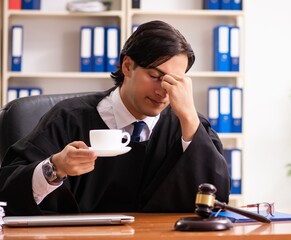 Young handsome judge working in court
