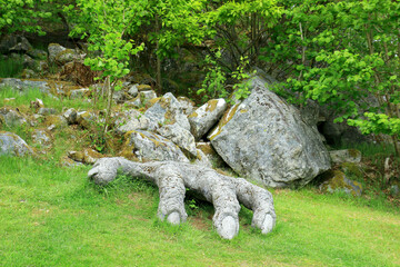 A stone hand protruding from the rocks at Lysefjord