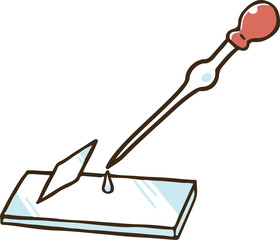 駒込ピペットとプレパラートとカバーガラス線画