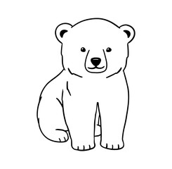 Baby White polar bear sketch. Outline vector illustration of forest animal.