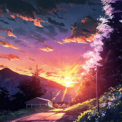 Fototapeta na wymiar Illustration view with anime style