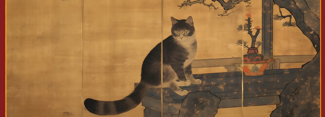 猫、イラスト、浮世絵、cat, illustration,  ukiyo-e, Generative AI