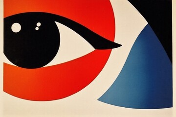 vintage circle poster red illustration design abstract retro eye art. Generative AI.