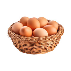Eggs in basket isolated on transparent background. Created with Generative AI Technology