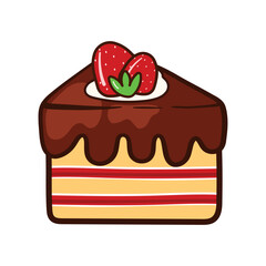Cake Slice with Strawberry Food Bakery Cartoon Doodle Icon Vector Illustration