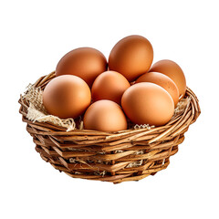 Eggs in basket isolated on transparent background. Created with Generative AI Technology