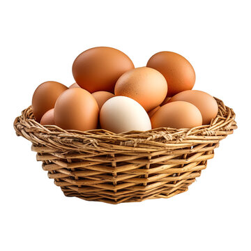 Eggs in basket isolated on transparent background. Created with Generative AI Technology
