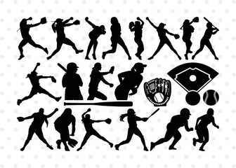Softball Silhouette, Softball SVG, Softball Bundle, Softball Player Svg, SB00131