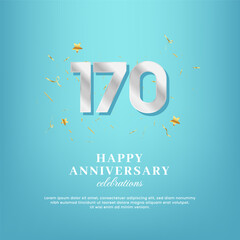 170th anniversary vector template with a white number and confetti spread on a gradient background
