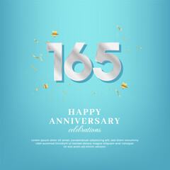 165th anniversary vector template with a white number and confetti spread on a gradient background