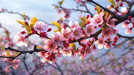 Fototapeta premium Macro Shot of Spring Blossom Flower with Bokeh Background, Capturing the Beauty of a Cherry Blossom Tree Branch. Generative AI