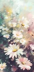 Beautiful delicate summer flowers vertival wallpaper. Generative Ai