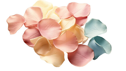 elegant rose petals in soft pastel hues isolated on a transparent background for design layouts