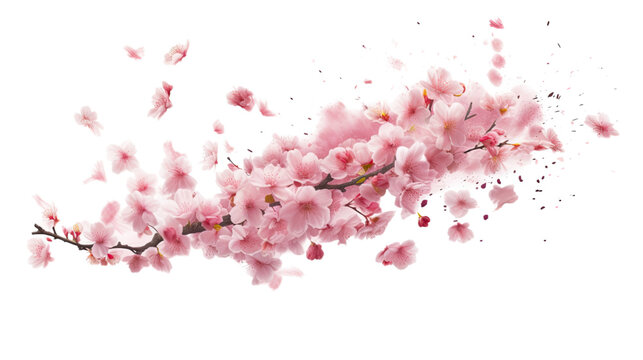 enchanting cherry blossom petals isolated on a transparent background for design layouts