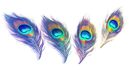 Obraz premium radiant peacock feathers with iridescent hues isolated on a transparent background for design layouts