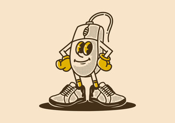 Mascot character of a computer mouse in an upright standing position