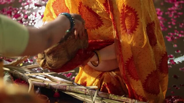 devotee doing holy rituals at festival from different angle