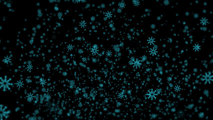 blue snowflakes falling down on a dark background