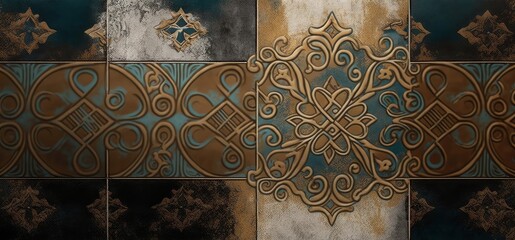 Retro rustic tile pattern vintage background, Generative ai