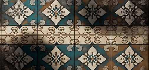 Retro rustic tile pattern vintage background, Generative ai