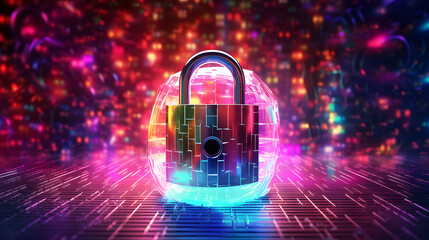 Protection concept ,Closed Padlock on digital background