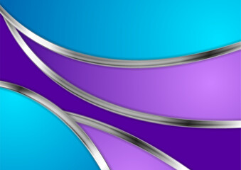 Bright blue violet abstract background with metallic waves. Vector design