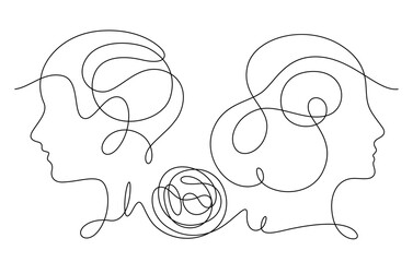couple confusion problem in one line drawing.negative psychotherapy concept line art
