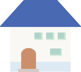 青い台形屋根のシンプルな家