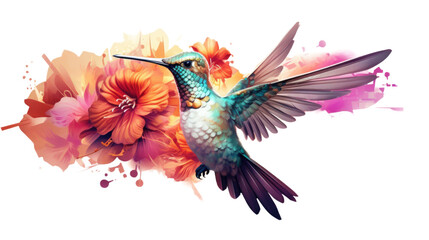 Obraz premium radiant hummingbird with iridescent feathers isolated on a transparent background for design layouts