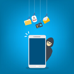 Hack. Hacker stealing confidential data, personal information and credit card detail. Hacking concept. © madedee