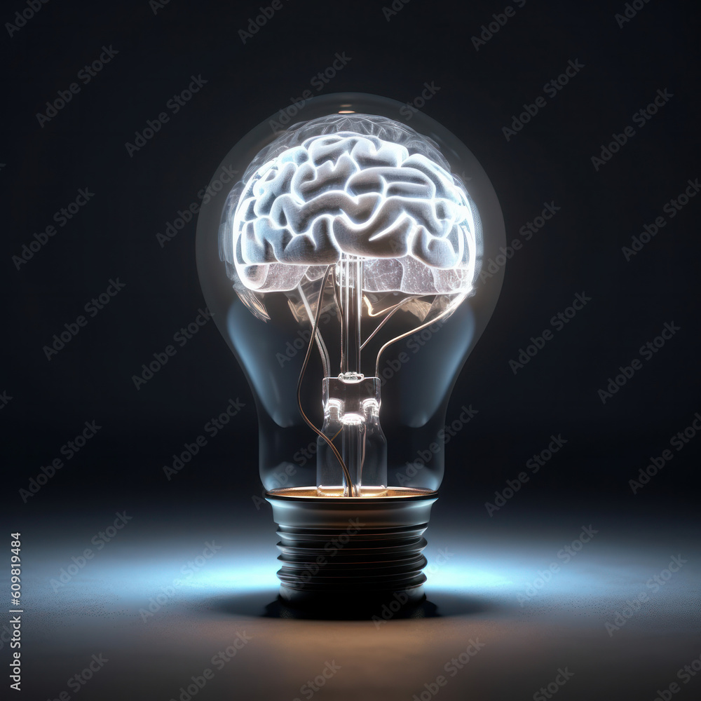 Poster the image of a brain inside a light bulb is a powerful visual representation of the concept of creat