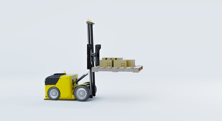 floklift machine lifting [arcel box on white background, 3d illustration rendering