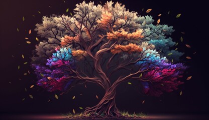 Obraz na płótnie Canvas Colorful tree with leaves on hanging branches generative Ai