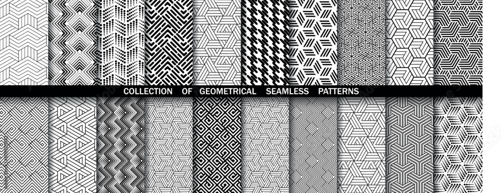 Wall mural geometric set of seamless black and white patterns. simpless vector graphics