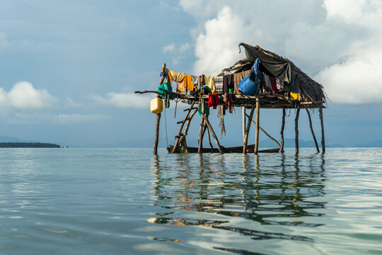 The Bajau Laut stilt houses are built meters above sea level in the waters of Semporna, Malaysia. The architecture is constructed using logs or hard wood, such as mangrove wood