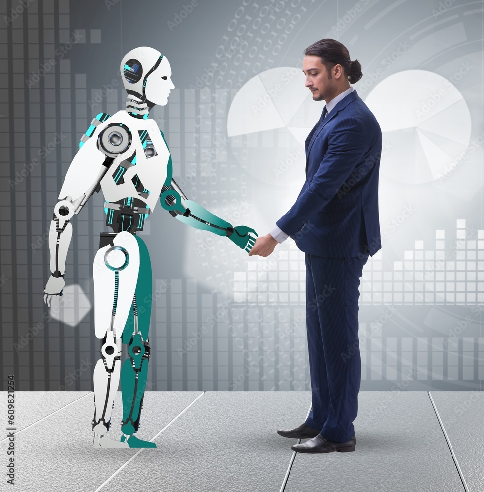 Poster concept of cooperation between humans and robots
