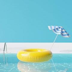 Front view swimming pool. Summer vacation concept. 3d rendering