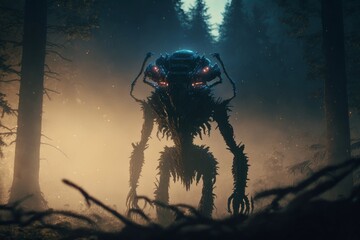 silhouette of an alien creature in the forest, Generative ai