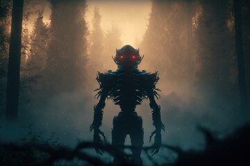 silhouette of an alien creature in the forest, Generative ai