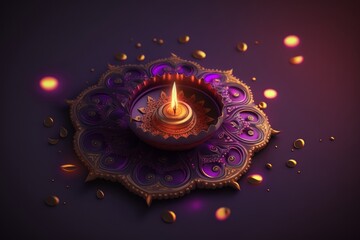 Diwali festival of lights tradition Diya oil lamps against dark background, Generative ai