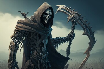 mech grim reaper holding scythe, Generative ai