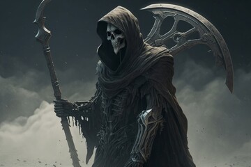 mech grim reaper holding scythe, Generative ai