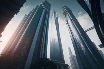 low angle view of skyscrapers in Shenzhen, China, Generative ai