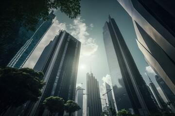 low angle view of skyscrapers in Shenzhen, China, Generative ai