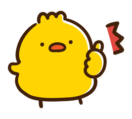 いいねポーズをするかわいいひよこのデフォルメイラスト