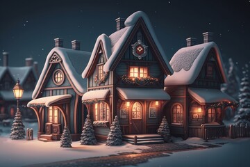 festive design fairy tale adorable Christmas village, Generative ai