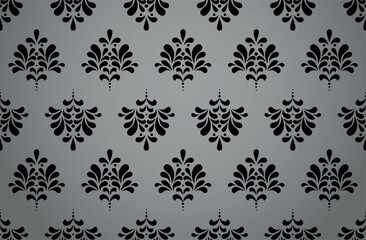 Wallpaper in the style of Baroque. Seamless vector background. Black and gray floral ornament. Graphic pattern for fabric, wallpaper, packaging. Ornate Damask flower ornament